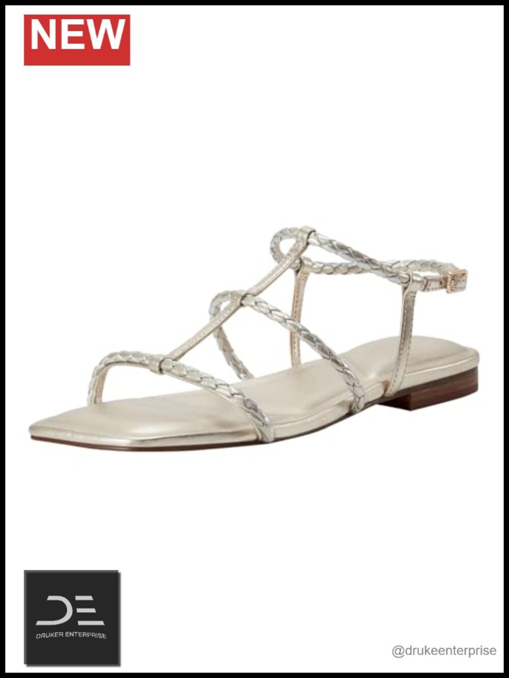 Marc Fisher LTD Maze Braided Strappy Flat Sandals Leather Square Toe Women's